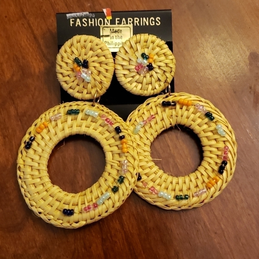 Woven Beaded Large Circle Earrings Pierced New